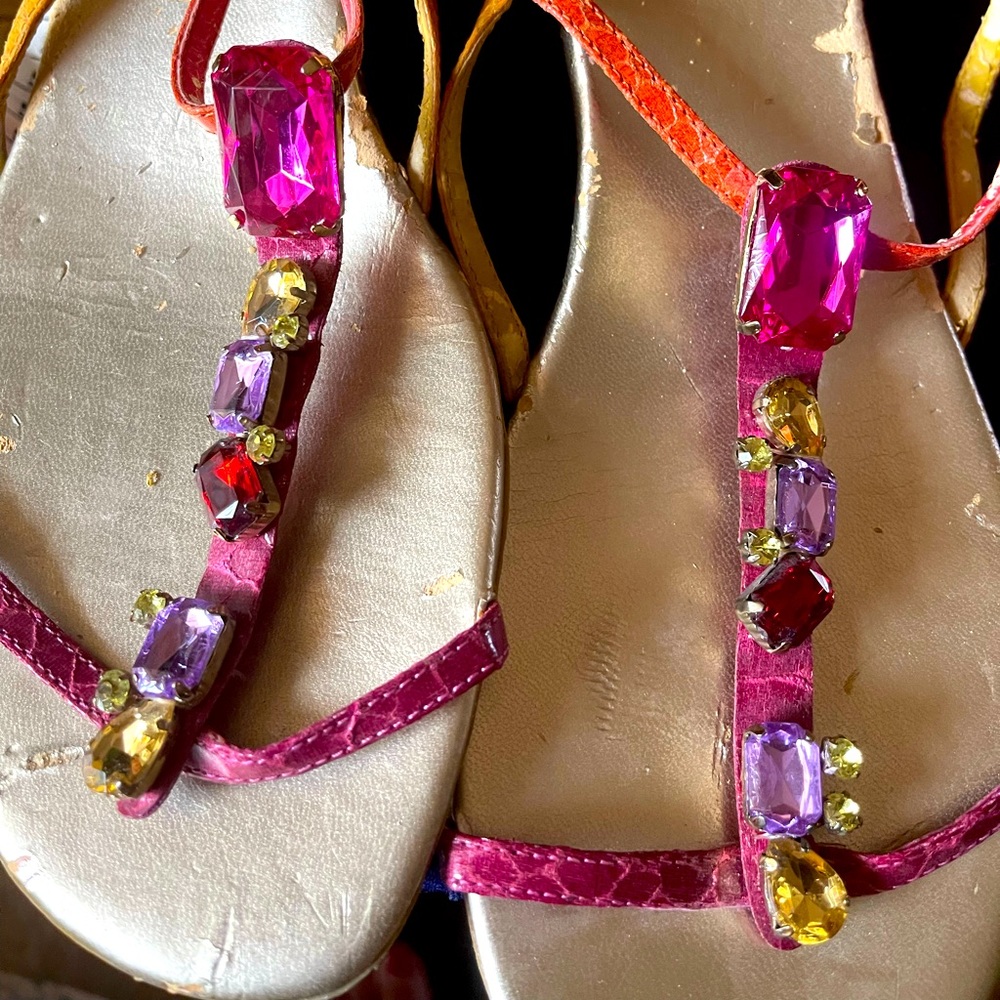 Nine West Jeweled Low Heel Sandals Ankle Strap 9.5